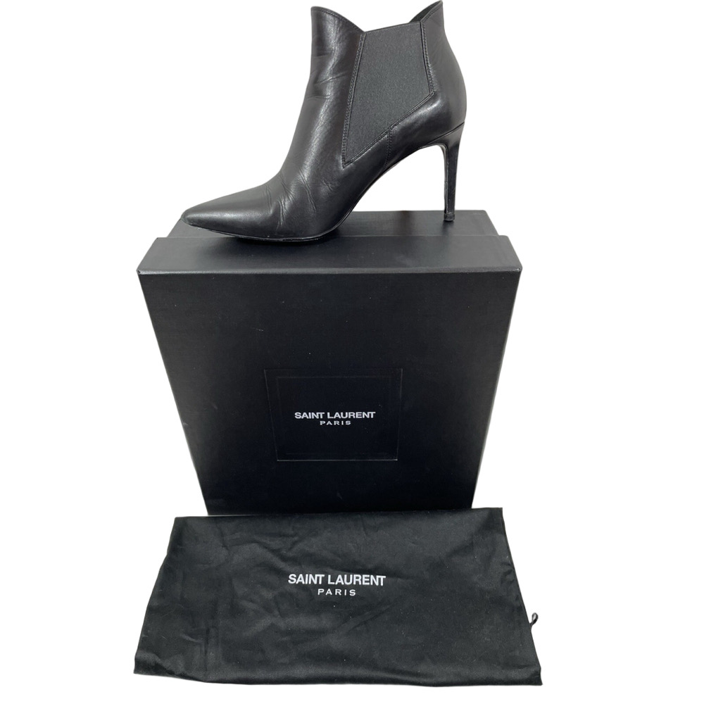 SAINT LAURENT PARIS Booties Boots Sz 37 US 6.5 Black Calfskin Ankle Italy